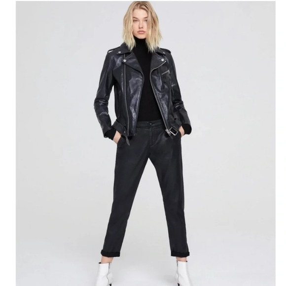 AG The Caden Tailored Trouser Leatherette  Coated Black Pants - Picture 1 of 10